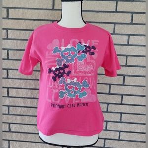 Pink Anvil Panama City Shirt Love with Skull Size Youth Large